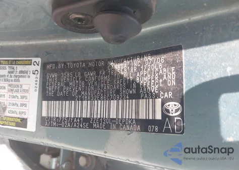 2006 Toyota Corolla Ce from USA, damaged, VIN 2T1BR32E86C709234